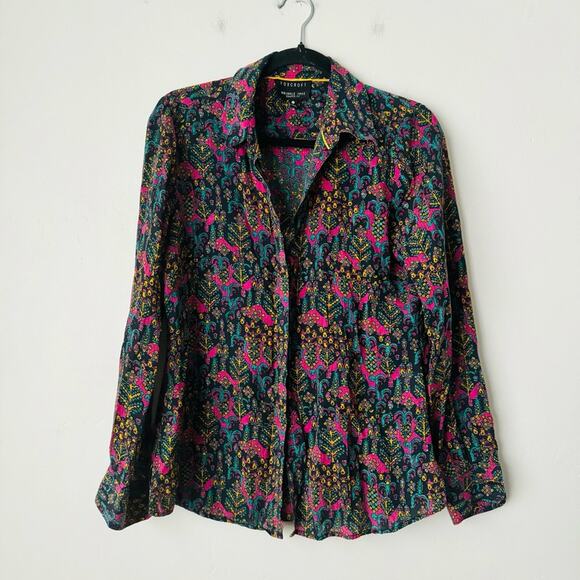 Foxcroft wrinkle free shaped fit abstract art to wear black yellow pink womans 8 - Picture 1 of 8